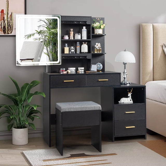 Ktaxon Lighted Makeup Vanity Table Set, Dressing Table with Sliding ...