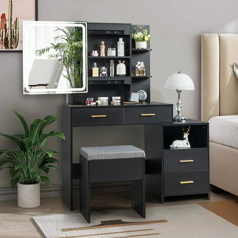化粧台 化粧室 DRESSING TABLE WITH LIGHTS Amazon｜Rovaurx 118.6 cm メイクアップバニティテーブル ライト