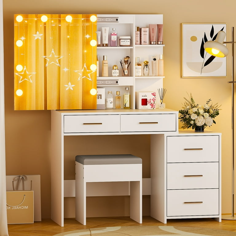 Ktaxon Lighted Vanity Desk, White Dressing Table with Sliding