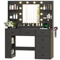 thumbnail image 1 of Ktaxon Lighted Makeup Vanity with 6 Drawers, Get Ready with Me Vanity Table Set w/ Charging Station, Side Rack, Black, 1 of 8