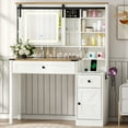 thumbnail image 1 of Ktaxon Farmhouse Makeup Vanity with Sliding Barn Door,  Vanity Table Set w/ Lighted Mirror, Washed White, 1 of 9