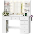 thumbnail image 1 of Ktaxon Lighted Makeup Vanity with 6 Drawers, Get Ready with Me Vanity Table Set w/ Charging Station, Side Rack, White, 1 of 9