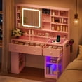 thumbnail image 1 of Ktaxon Makeup Vanity with Lighted Mirror,  Vanity Table Set w/ Charging Station, Side Rack, Macron Pink, 1 of 9