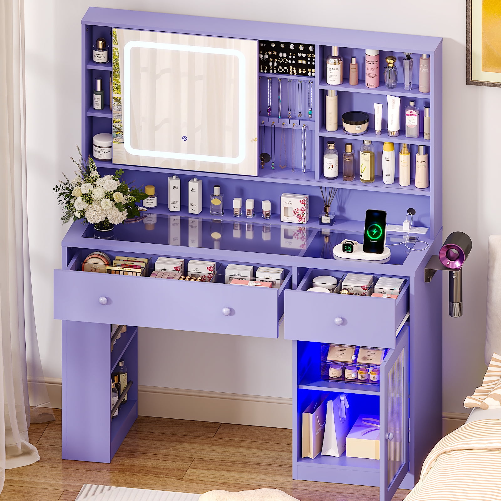 Ktaxon Makeup Vanity with Lighted Mirror, Vanity Table Set w/ Charging ...