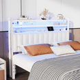 thumbnail image 1 of Ktaxon Linen Upholstered Headboard Full Size, Adjustable Height Headboard with 2-Tier Storage, Charging Station & LED Light, White, 1 of 10