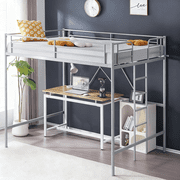 Ktaxon Loft Bed Full Size with Flat Rungs, No Box Spring Required,Heavy Duty Metal Slat Support, Gray