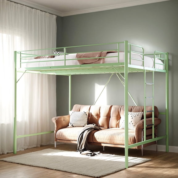 Ktaxon Loft Bed Full Size with Flat Rungs, No Box Spring Required,Heavy Duty Metal Slat Support, Green