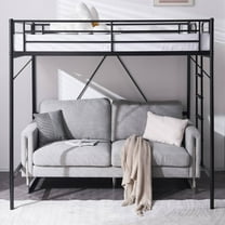 Ktaxon Loft Bed Full Size with Flat Rungs for Adults, Kids and Young Teens, No Box Spring Required,Heavy Duty Metal Slat Support,Black