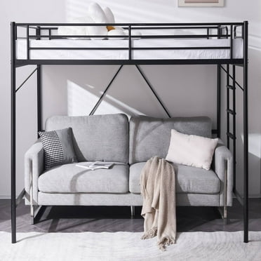 Ktaxon Loft Bed Full Size with Flat Rungs, No Box Spring Required,Heavy Duty Metal Slat Support,Black