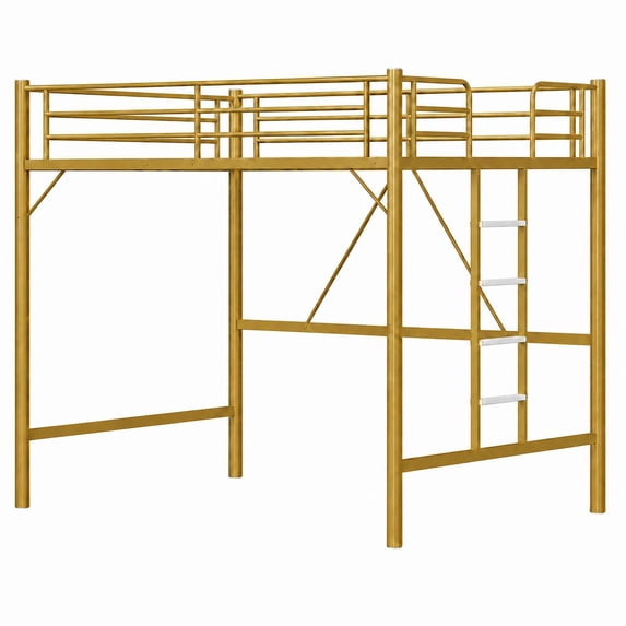 Ktaxon Loft Bed Queen Size with Flat Rungs, No Box Spring Required,Heavy Duty Metal Slat Support,Gold