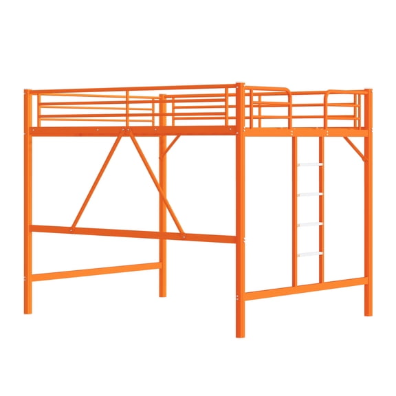 Ktaxon Loft Bed Queen Size with Flat Rungs, No Box Spring Required,Heavy Duty Metal Slat Support,Orange