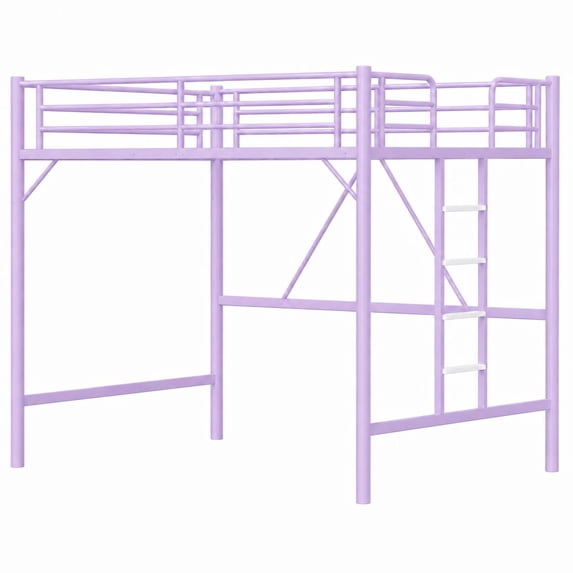Ktaxon Loft Bed Queen Size with Flat Rungs, No Box Spring Required,Heavy Duty Metal Slat Support,Purple