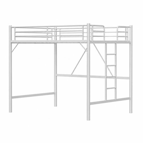 Ktaxon Loft Bed Queen Size with Flat Rungs, No Box Spring Required,Heavy Duty Metal Slat Support, Soft Warm Off‑White