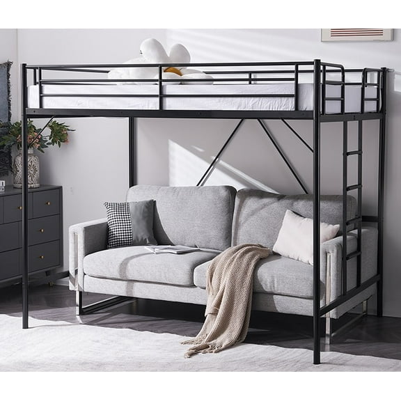 Ktaxon Loft Bed Twin Size with Flat Rungs for Adults, Kids and Young Teens, No Box Spring Required,Heavy Duty Metal Slat Support,Black