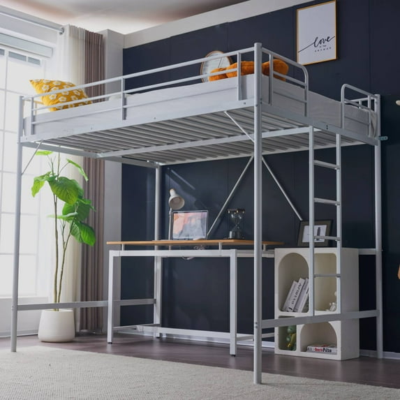 Ktaxon Loft Bed Twin Size with Flat Rungs for Adults, Kids and Young Teens, No Box Spring Required,Heavy Duty Metal Slat Support,Gray