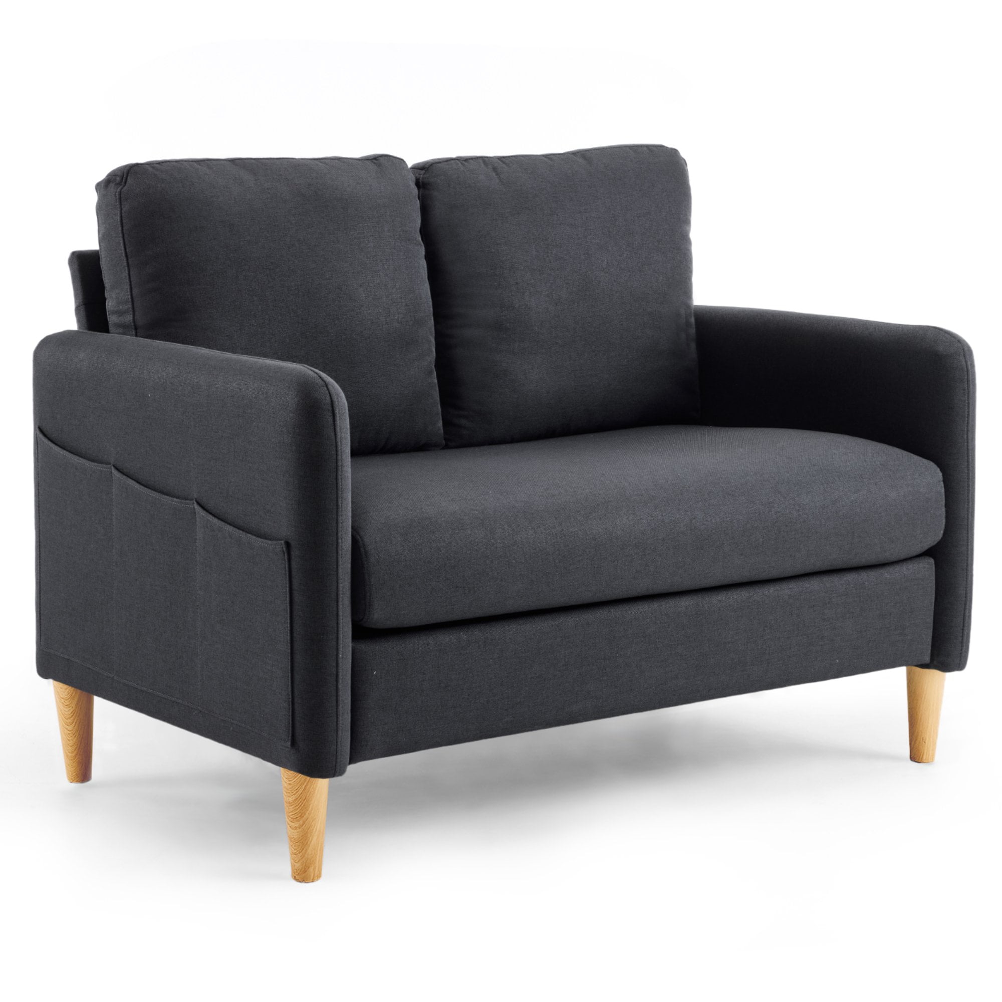 Ktaxon Loveseat Sofa with Side Bags 47" 2-Seat Small Couch with Wood Legs for Living Room Bed Room Black