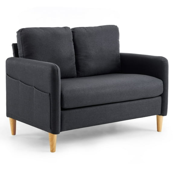 Ktaxon Loveseat Sofa with Side Bags 47" 2-Seat Small Couch with Wood Legs for Living Room Bed Room Black