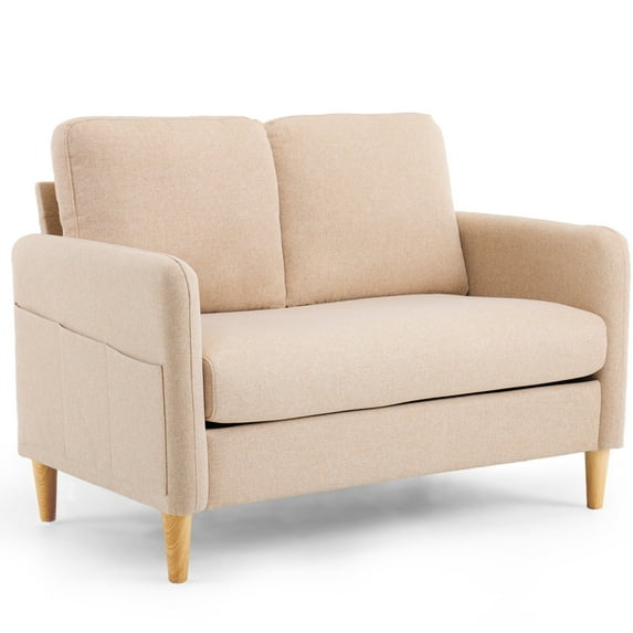 Ktaxon Loveseat Sofa with Side Bags 47" 2-Seat Small Couch with Wood Legs for Living Room Bed Room Khaki
