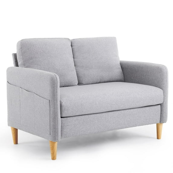 Ktaxon Loveseat Sofa with Side Bags 47" 2-Seat Small Couch with Wood Legs for Living Room Bed Room Light Gray