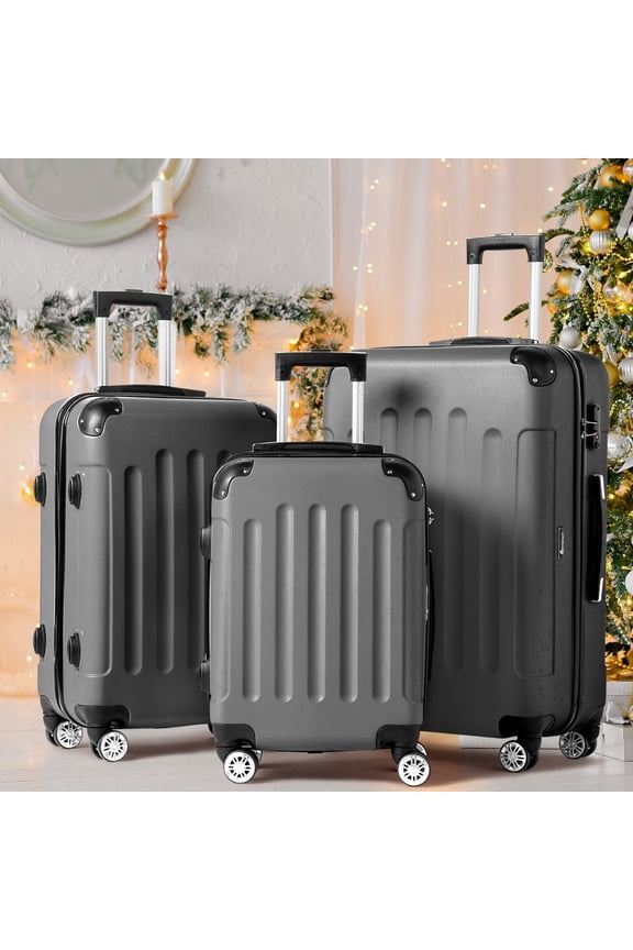 Luggage 3 Piece Sets, ABS Hardside Lightweight Suitcase with TSA Lock Spinner Wheels, 20in 24in 28in, Dark Gray