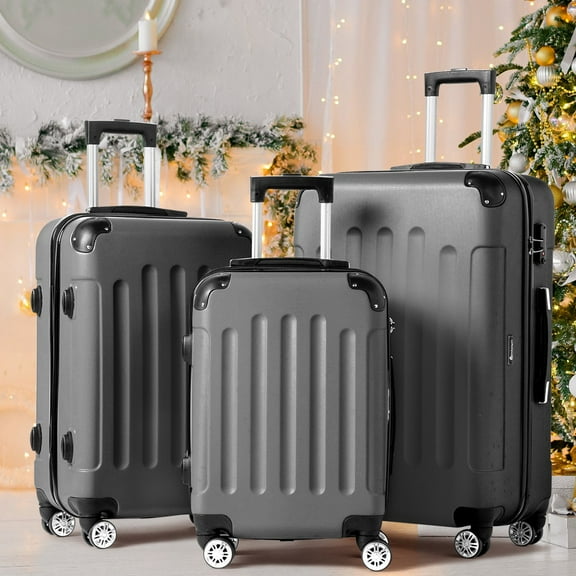 Ktaxon Luggage 3 Piece Sets, ABS Hardside Lightweight Suitcase with TSA Lock Spinner Wheels, 20in 24in 28in, Dark Gray