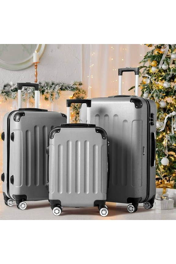 Luggage 3 Piece Sets, ABS Hardside Lightweight Suitcase with TSA Lock Spinner Wheels, 20in 24in 28in, Gray