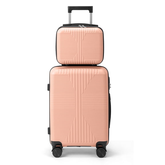 Ktaxon Luggage Set 2 Piece Carry-on, PP Hard Shell Suitcase 14" 20" Luggage Sets Spinner Wheels, Pink