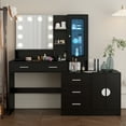 thumbnail image 1 of Ktaxon Makeup Vanity with 4 Drawers&Charging Station, Vanity Table Desk with 3 Color Light, Dressing Table w/ 2 Door Cabinet,Black, 1 of 10