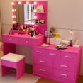 thumbnail image 1 of Ktaxon Makeup Vanity with 9 Drawers&USB Charging Station, Vanity Desk with 3 Color Light, Vanity Table Set w/ 9 Drawer Dresser, Pink, 1 of 8
