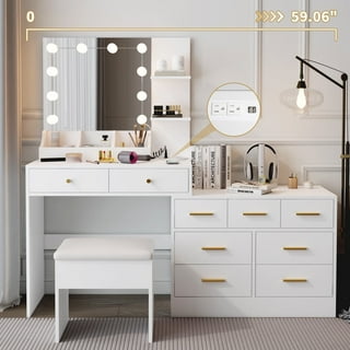 化粧台 化粧室 DRESSING TABLE WITH LIGHTS Amazon.com: FairyHover Dressing Table with LED Lights Mirror