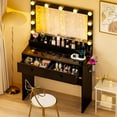 thumbnail image 1 of Ktaxon Get Ready with Me GRWM Makeup Vanity Desk with Lighted Mirror, Dressing Table W/Charging Station & Hair Dryer Rack,Black, 1 of 8