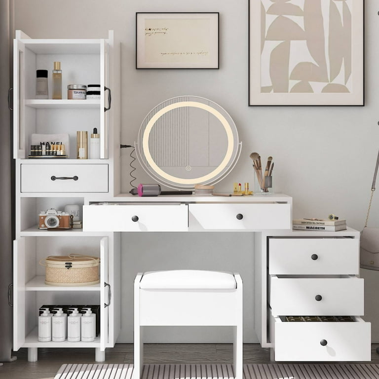 Ktaxon Vanity Set with USB Charging 3 Color Lighted Mirror Storage Cabinet Drawers Gold White Walmart