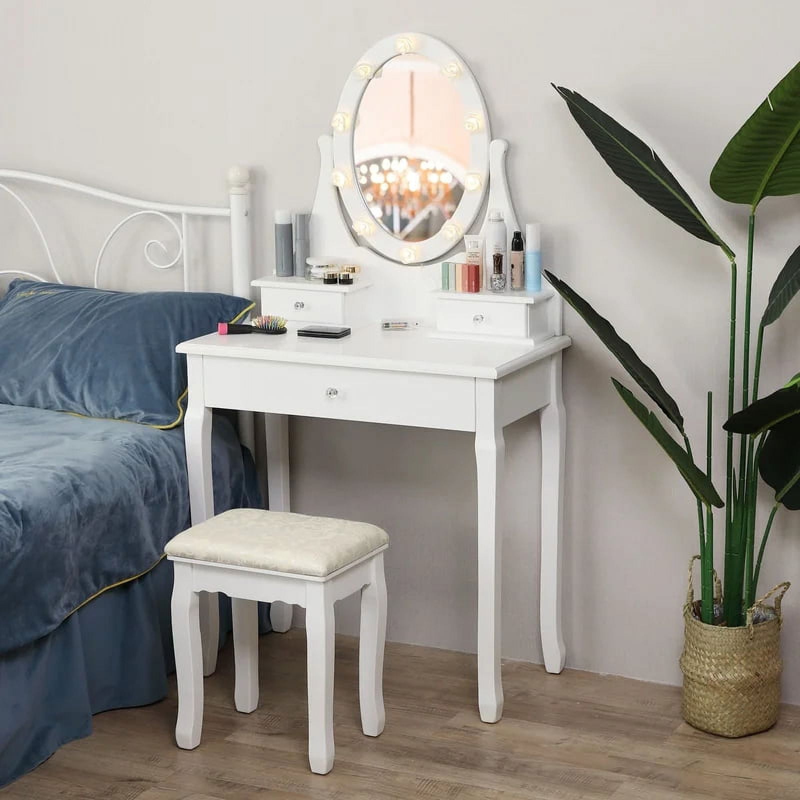 Ktaxon Makeup Vanity Table Set Mirror with LED Lights Dressing Table