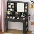 thumbnail image 1 of Ktaxon Makeup Vanity w/ Visible Glass Top, Get Ready with Me Vanity with Mirror, LED Sliding Mirror,Black, 1 of 10