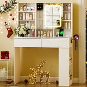 Ktaxon Makeup Vanity w/ Visible Glass Top, Get Ready with Me Vanity with Mirror, LED Sliding Mirror,Pink