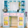 thumbnail image 1 of Ktaxon Makeup Vanity with Lighted Mirror, Vanity Table with Glass Table Top and Charging Station for Bedroom, Blue, 1 of 9