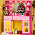 thumbnail image 1 of Ktaxon Makeup Vanity with Lighted Mirror, Vanity Table with Glass Table Top and Charging Station for Bedroom, Pink, 1 of 6