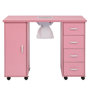 Ktaxon Manicure Nail Table Station, Salon Spa Nail Desk with Electric Downdraft Vent, Pink