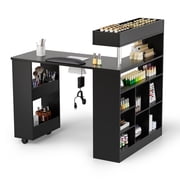 Ktaxon Manicure Table, L-Shaped Nail Desk with Dust Collector Reversible Rotating, Black