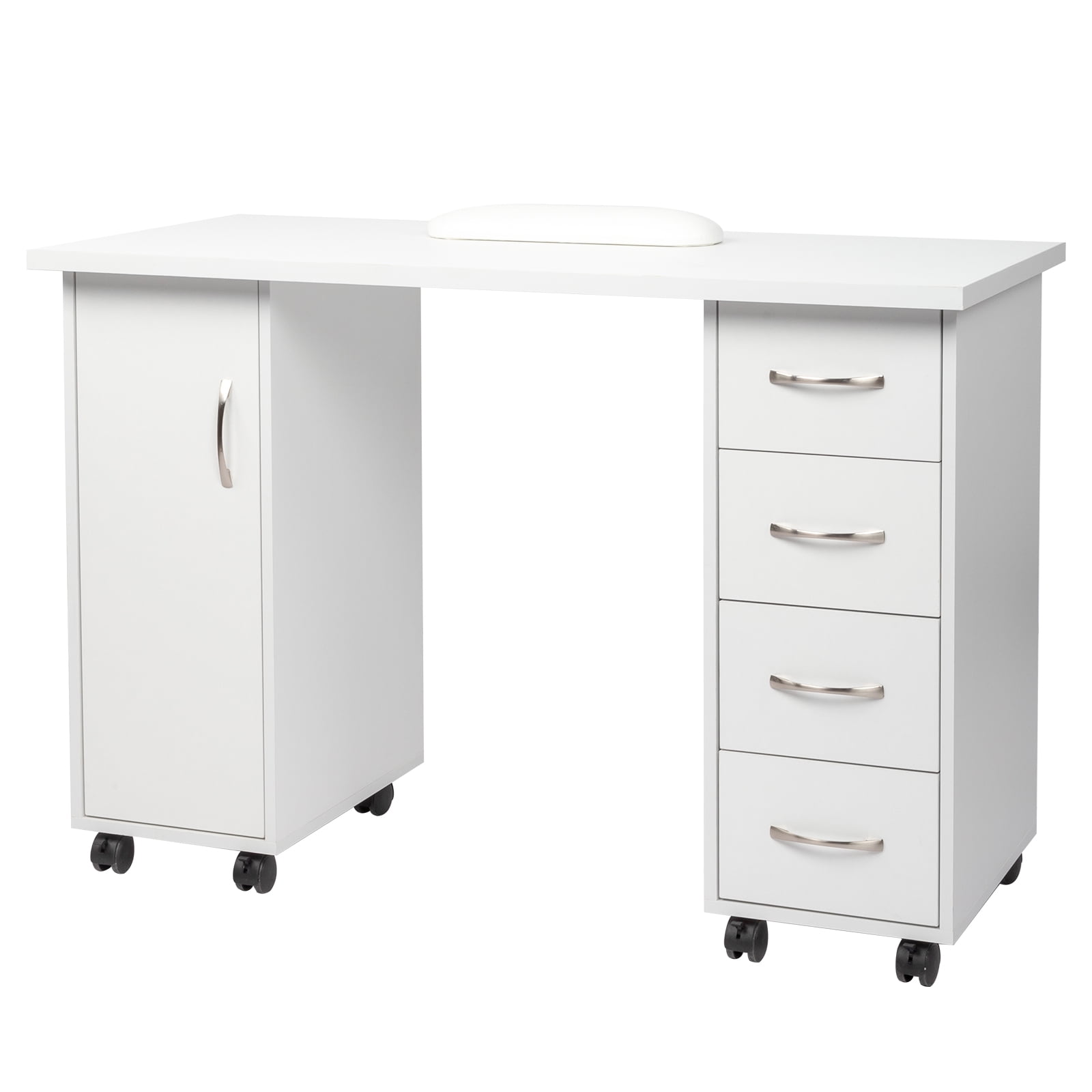 White MDF Manicure Table with Drawers and Wheels