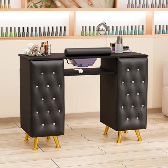 Ktaxon Manicure Table Nail Desk with Electric Downdraft Vent, Beauty Workstation, Black & Diamond