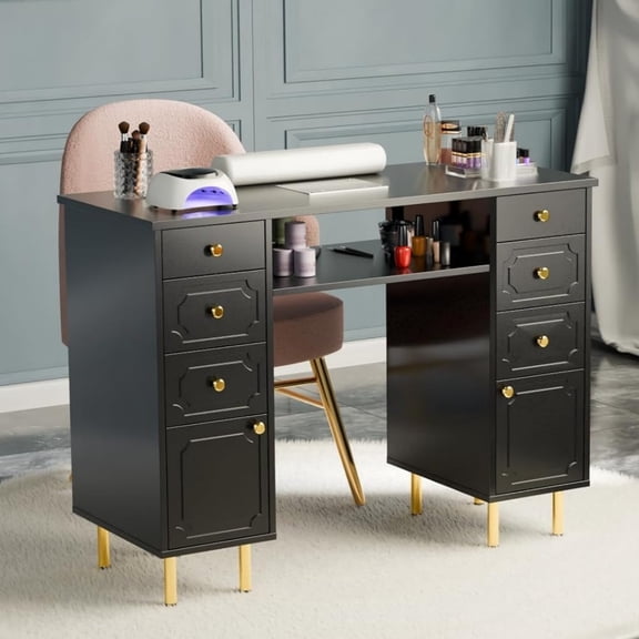 Ktaxon Manicure Table for Nail Tech with Dust Collector, Storage Drawers & Wrist Cushion, Black