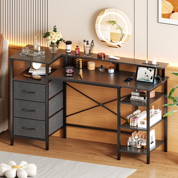 Ktaxon Manicure Table with Charging Station, Nail Makeup Desk, Storage Beauty Salon Workstation, Computer Desk Black