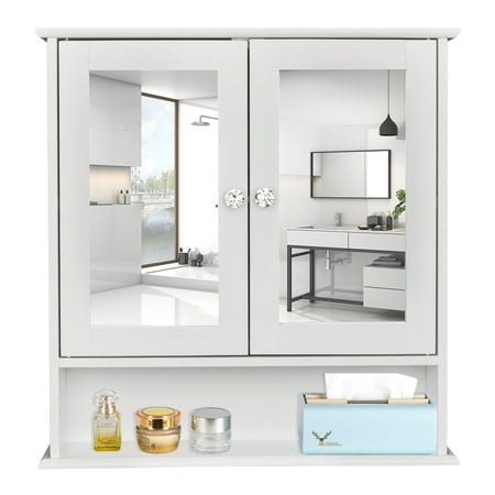 Ktaxon Medicine Cabinet Bathroom Wall Cabinet with Mirrored Doors and Adjustable Shelf, Wall Mounted Storage Cabinet, White