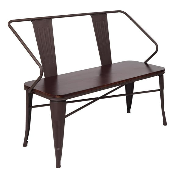 Ktaxon Metal Bench Industrial Mid-Century 2 Person Chair with Wood Seat,Brown