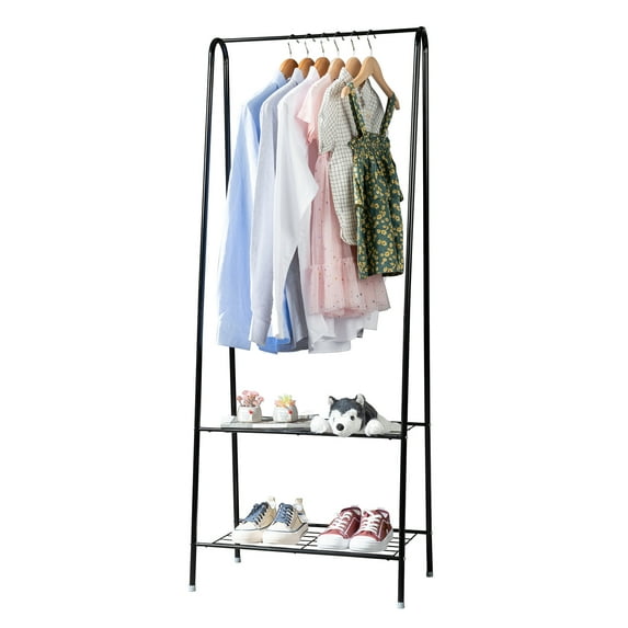 Ktaxon Metal Clothing Garment Rack Clothes Drying Hanger Laundry Rack with 2 Layers Shoes Shelves, Black