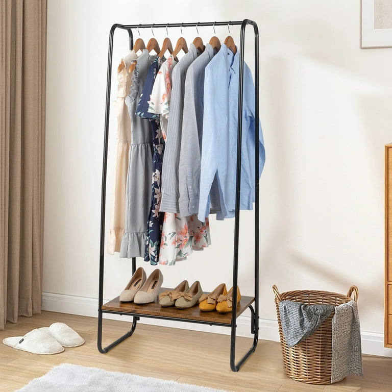 Ktaxon Metal Clothing Rack Heavy Duty Garment Rack with 1 Tier Storage Shelves Closet Storage Organizer 25.2 x 15.74 x 59 Black Walmart