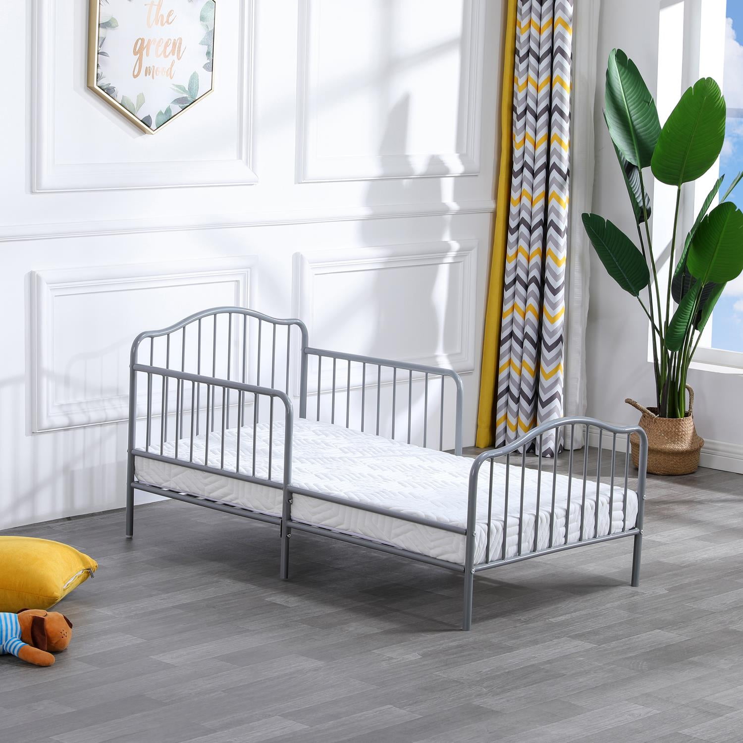 Ktaxon Metal Toddler Bed, Baby Kids Bed Frame,Gray