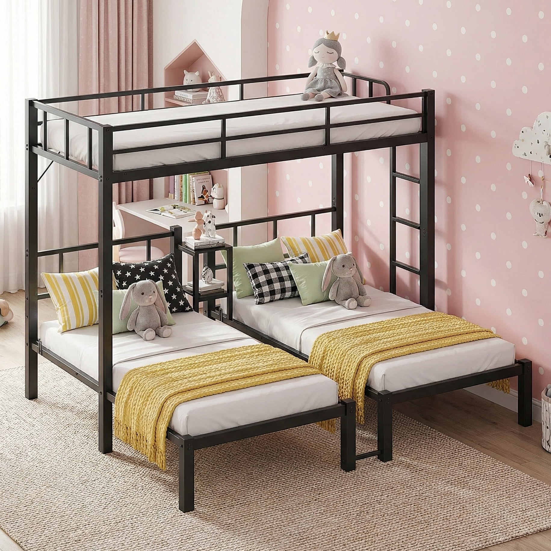 【tak】ベッド Ktaxon Metal Twin Triple Bunk Bed, Twin over Twin over Twin XL Bed