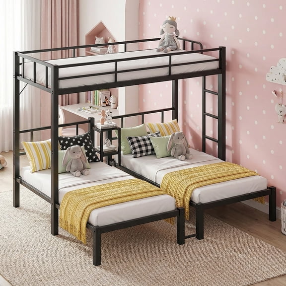 Ktaxon Metal Twin Triple Bunk Bed, Twin over Twin over Twin XL Bed Frame for 3, Separates Into 3 Twin Beds, Black